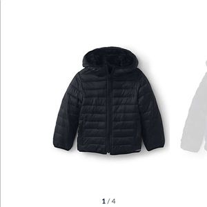 Lands End, KIDS winter coat. Reversible, black puffer and soft fur .